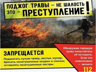 Поджигателям сухой травы грозит штраф до 400 тысяч рублей
