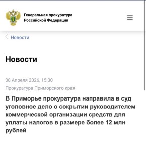 В Приморье прокуратура направила в суд уголовное дело о сокрытии руководителем коммерческой организации средств для уплаты налогов в размере более 12 млн рублей