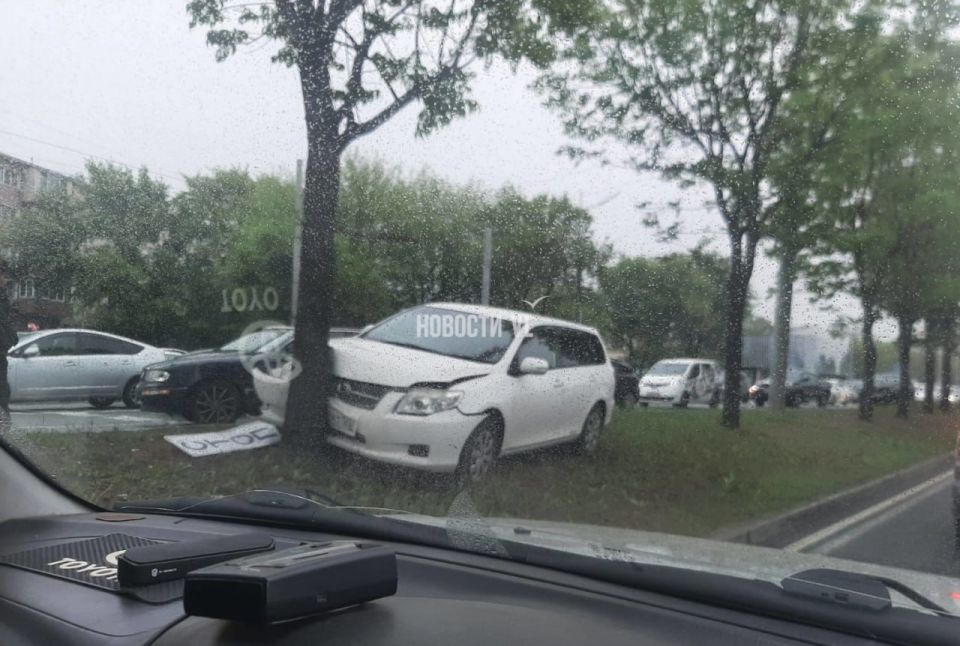 В районе Постышева в результате ДТП Toyota Corolla Fielder оказалась на разделительной полосе и въехала в дерево В районе Постышева в результате ДТП Toyota Corolla Fielder оказалась на разделительной полосе и въехала в дерево