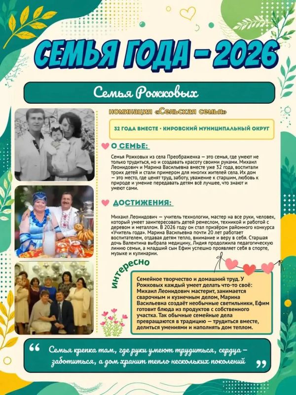Сила семьи — в любви к дому и родной земле Сила семьи — в любви к дому и родной земле