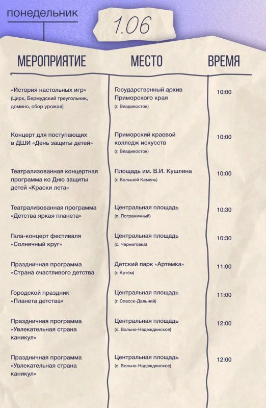 Уже в эти выходные в Приморье пройдут праздничные мероприятия, посвящённые Дню защиты детей Уже в эти выходные в Приморье пройдут праздничные мероприятия, посвящённые Дню защиты детей