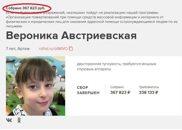Аудитория "Вести Приморье" за 5 (!!!) дни собрала необходимую сумму для реабилитации 7-летней Вероники Австриевской из приморского города Артем