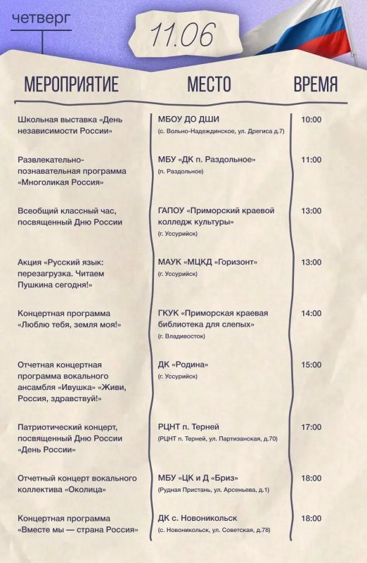 Собрали для вас подборку мероприятий, приуроченных ко Дню России! Собрали для вас подборку мероприятий, приуроченных ко Дню России!