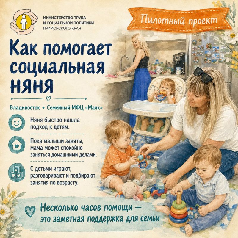 Во Владивостоке социальная няня помогает многодетной маме справляться с ежедневными делами Во Владивостоке социальная няня помогает многодетной маме справляться с ежедневными делами