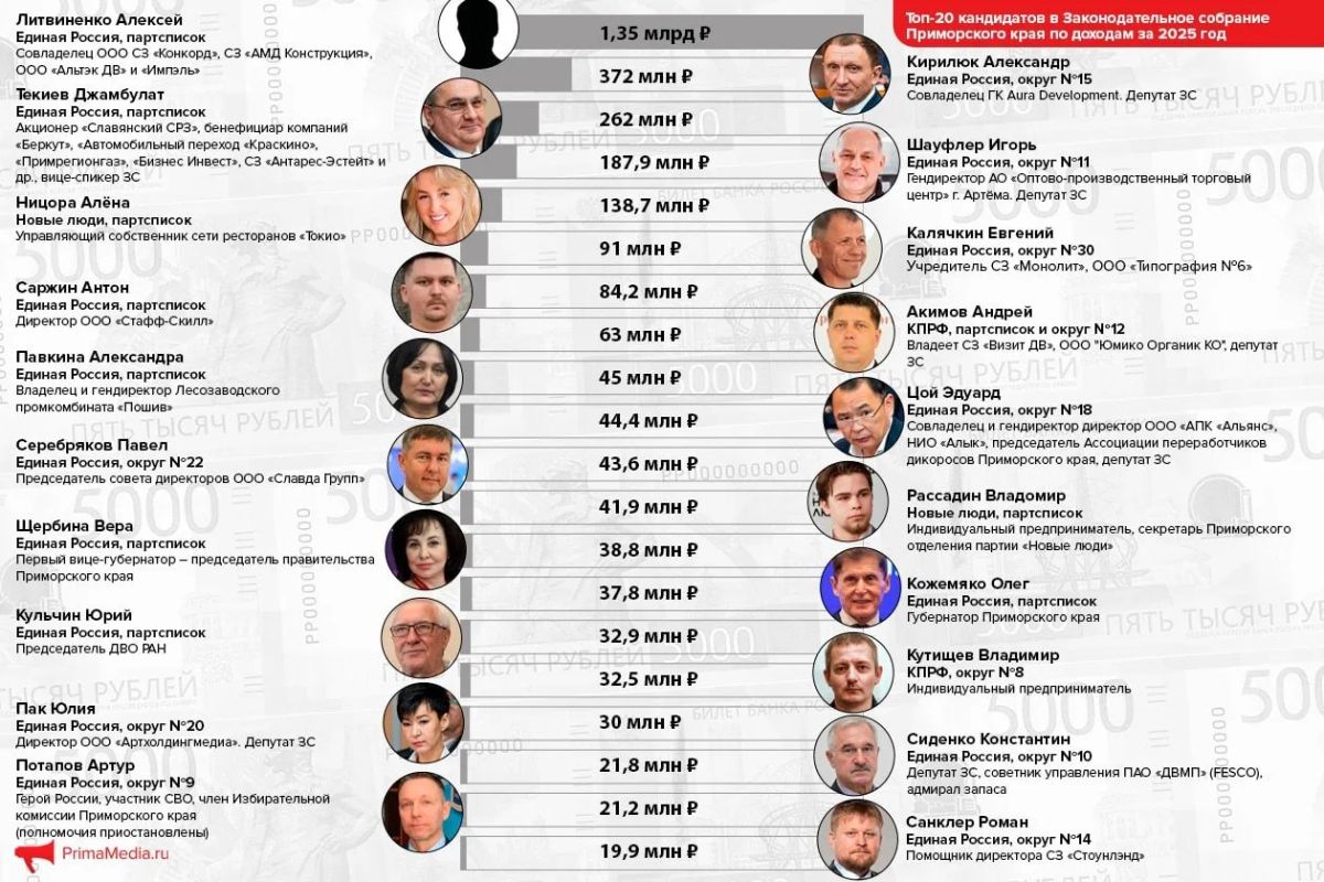 Мандаты с капиталом: топ-20 самых богатых кандидатов в Заксобрание Приморья