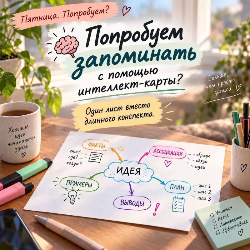 Пятница. Попробуем? Как перестать заучивать и начать понимать: делаем интеллект-карту за 10 минут