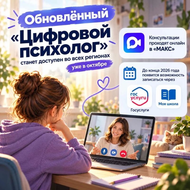 Минпросвещения России сообщает: обновлённый сервис «Цифровой психолог» станет доступен во всех регионах России