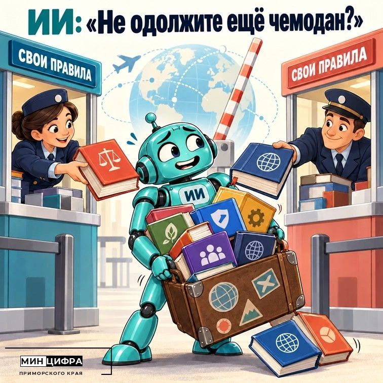 ИИ на паспортном контроле. Если бы ИИ путешествовал с чемоданом, на каждой границе ему вручали бы новую инструкцию: здесь разрешено одно, там — другое