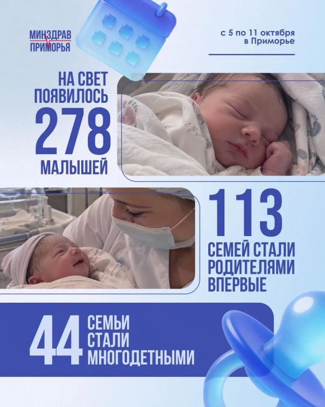 На прошлой неделе в Приморье родилось 278 малышей!