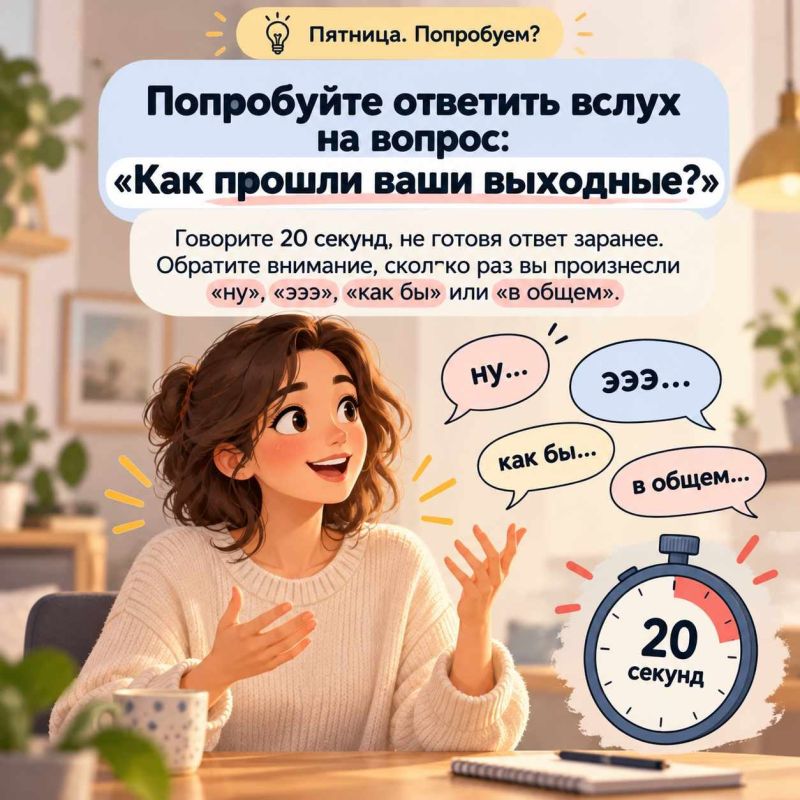Пятница. Попробуем?. Бывает, мысль уже есть, а вместе с ней — целая россыпь «эээ», «ну» и «как бы» Пятница. Попробуем?. Бывает, мысль уже есть, а вместе с ней — целая россыпь «эээ», «ну» и «как бы»