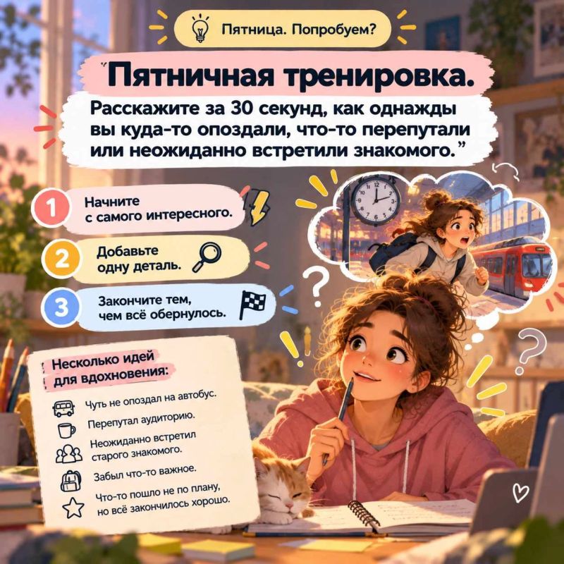 Пятница. Попробуем?. Почему одни истории слушают с интересом, а другие — нет? Дело не всегда в самом событии, а в том, как мы о нём рассказываем Пятница. Попробуем?. Почему одни истории слушают с интересом, а другие — нет? Дело не всегда в самом событии, а в том, как мы о нём рассказываем