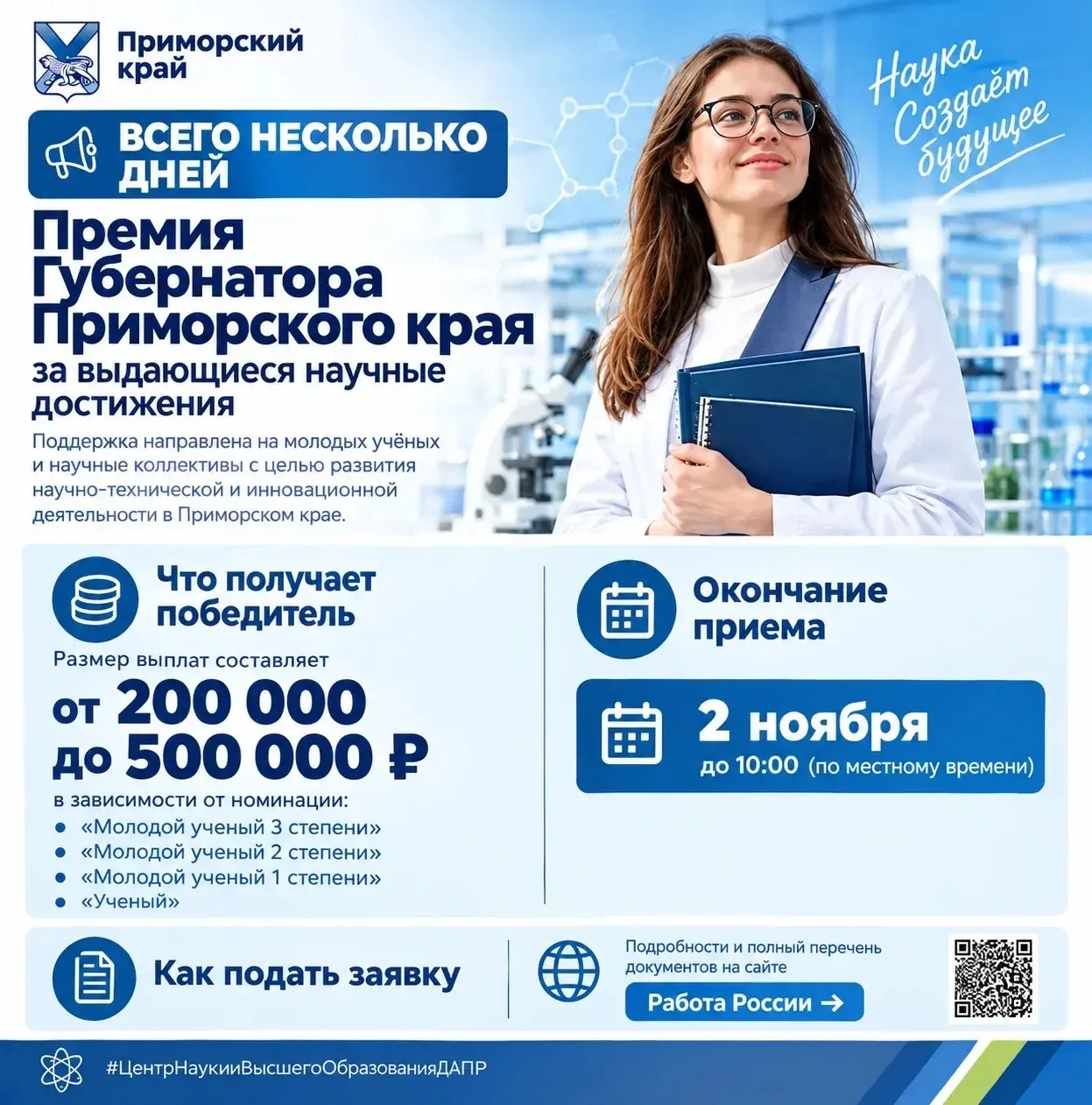 ВСЕГО НЕСКОЛЬКО ДНЕЙ. В Приморском крае завершается отбор соискателей на получение премий Губернатора за выдающиеся научные достижения, способствующие развитию региона и росту его научного престижа
