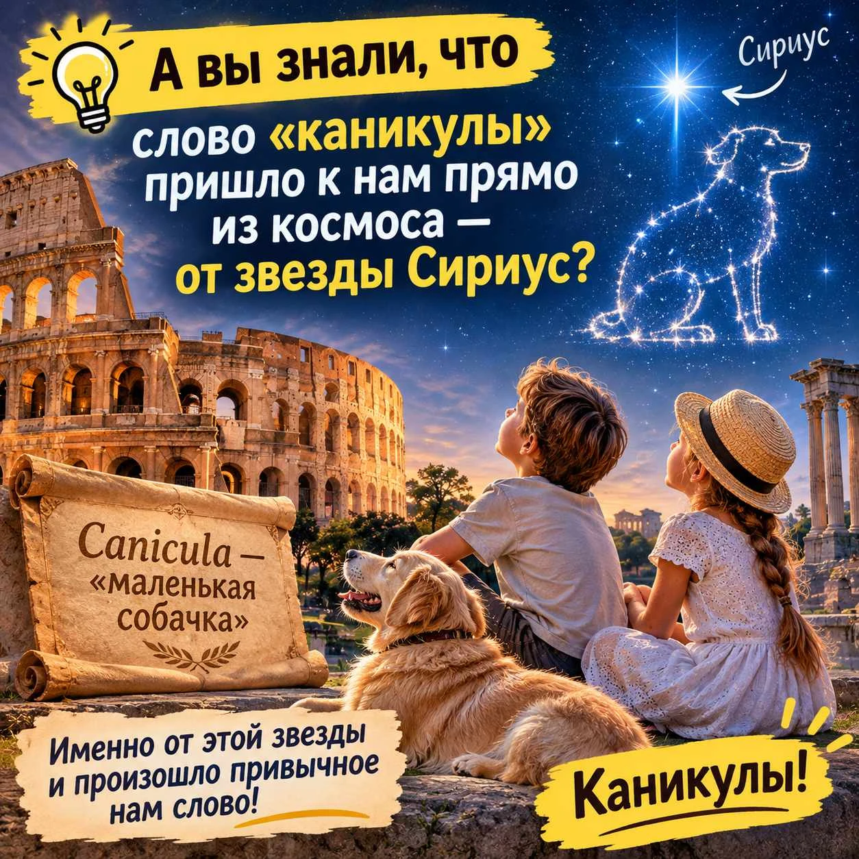 А вы знали, что слово «каникулы» пришло к нам прямо из космоса — от звезды Сириус?